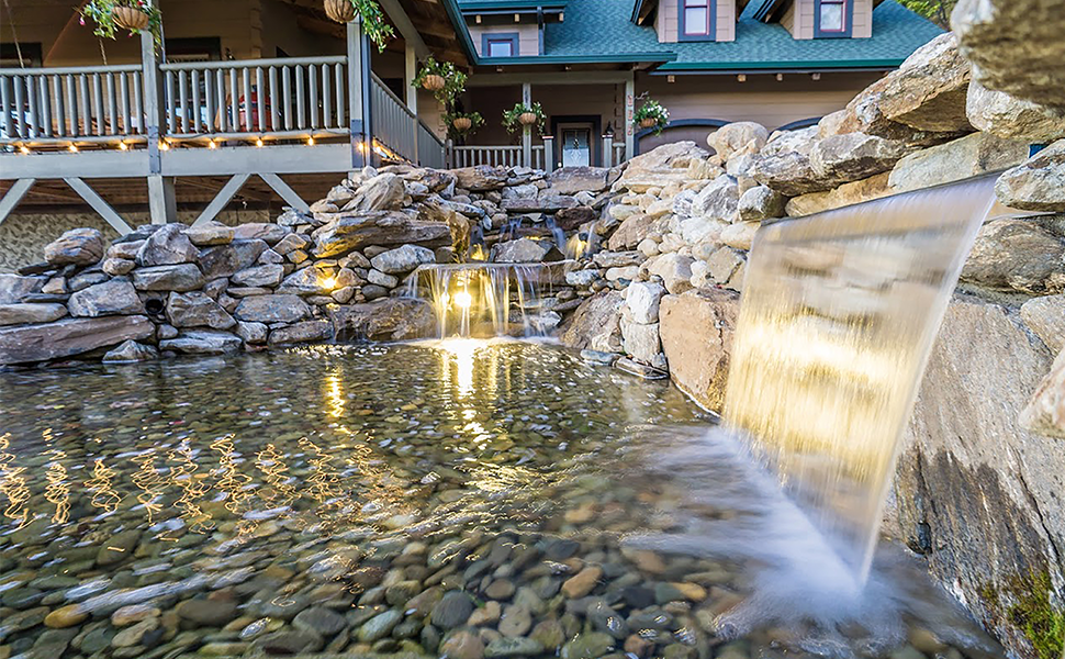 lighted spillway color changing waterfall pond water feature remote acrylic stainless steel weir
